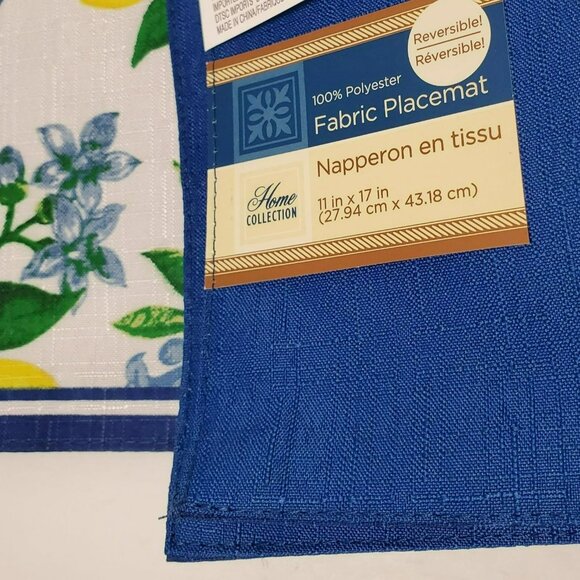 Lemon Citrus Placemats, Set of 4, Fabric Reversible Blue, Washable 17x11 NEW - Picture 4 of 7